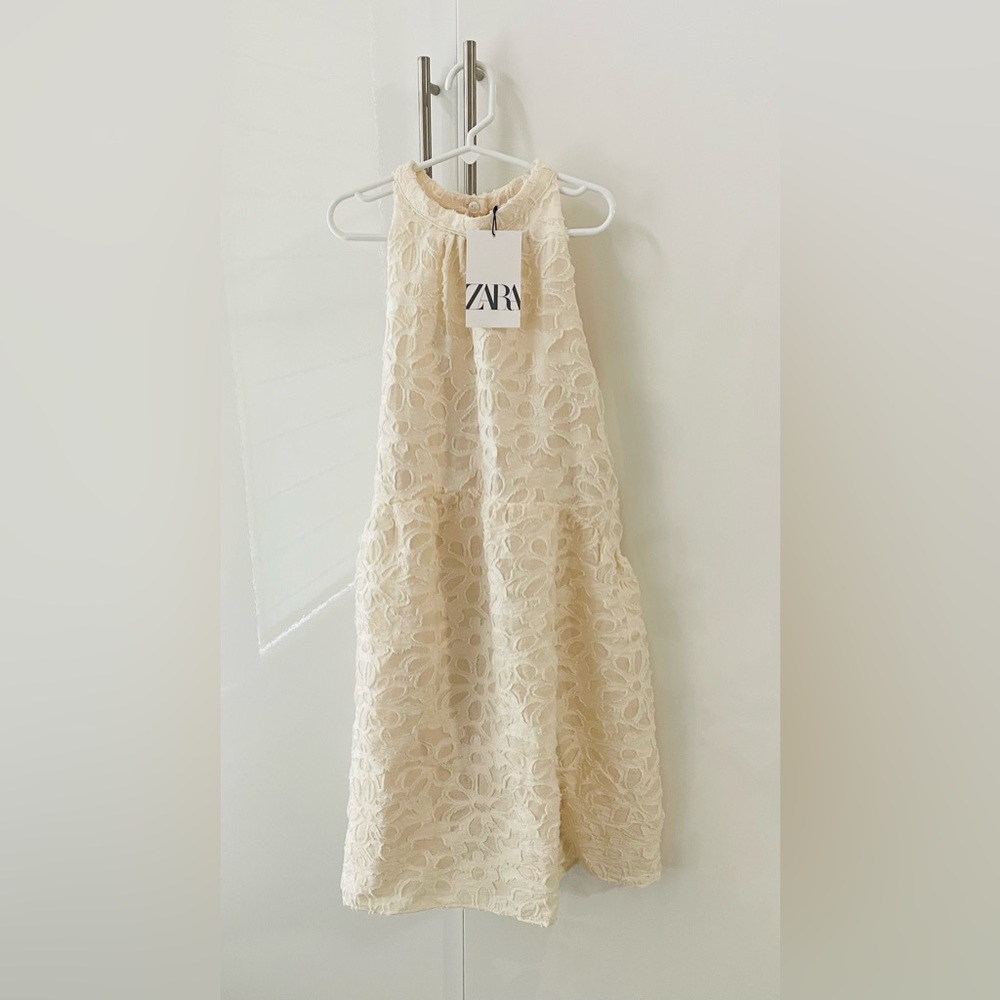 New With Tags Girls Zara Cream Floral Print Dress Sz 11-12